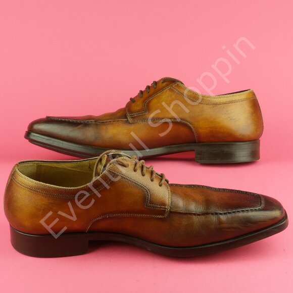Magnanni Dress Shoes Mens 10.5D Brown Apron Toe Romelo Cognac Derby - Picture 5 of 8